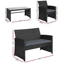 Load image into Gallery viewer, Gardeon 4 PCS Outdoor Sofa Set Rattan Chair Table Setting Garden Furniture Black

