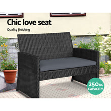 Load image into Gallery viewer, Gardeon 4 PCS Outdoor Sofa Set Rattan Chair Table Setting Garden Furniture Black
