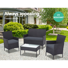 Load image into Gallery viewer, Gardeon 4 PCS Outdoor Sofa Set Rattan Chair Table Setting Garden Furniture Black
