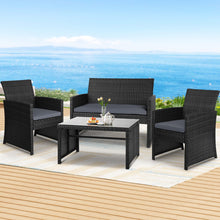 Load image into Gallery viewer, Gardeon 4 PCS Outdoor Sofa Set Rattan Chair Table Setting Garden Furniture Black
