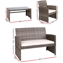Load image into Gallery viewer, Gardeon 4 PCS Outdoor Sofa Set Rattan Chair Table Setting Garden Furniture Grey
