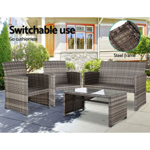 Load image into Gallery viewer, Gardeon 4 PCS Outdoor Sofa Set Rattan Chair Table Setting Garden Furniture Grey
