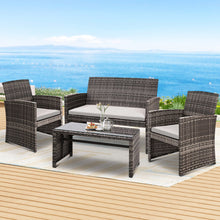Load image into Gallery viewer, Gardeon 4 PCS Outdoor Sofa Set Rattan Chair Table Setting Garden Furniture Grey
