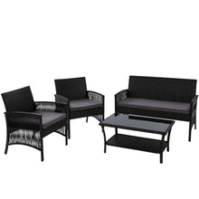 Load image into Gallery viewer, Gardeon 4PCS Outdoor Sofa Set Wicker Harp Chair Table Garden Furniture Black
