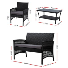 Load image into Gallery viewer, Gardeon 4PCS Outdoor Sofa Set Wicker Harp Chair Table Garden Furniture Black
