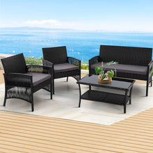 Load image into Gallery viewer, Gardeon 4PCS Outdoor Sofa Set Wicker Harp Chair Table Garden Furniture Black

