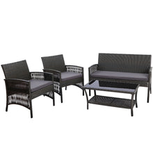 Load image into Gallery viewer, Gardeon 4PCS Outdoor Sofa Set Wicker Harp Chair Table Garden Furniture Grey
