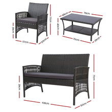 Load image into Gallery viewer, Gardeon 4PCS Outdoor Sofa Set Wicker Harp Chair Table Garden Furniture Grey
