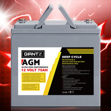 Load image into Gallery viewer, Giantz AGM Deep Cycle Battery 12V 75Ah Box Portable Solar Caravan Camping
