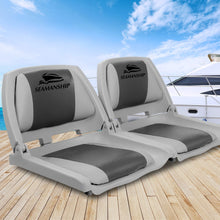 Load image into Gallery viewer, Seamanship 2X Folding Boat Seats Marine Seat Swivel Low Back 4cm Padding Grey
