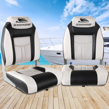 Load image into Gallery viewer, Seamanship 2X Folding Boat Seats Marine Seat Swivel High Back 12cm Padding Grey
