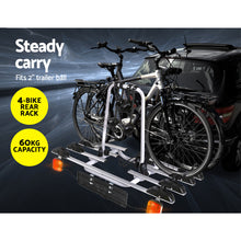 Load image into Gallery viewer, Giantz 4 Bicycle Bike Carrier Rack Car Towbar Hitch Ball Mount Tail light Silver
