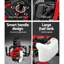 Load image into Gallery viewer, Giantz 92CC Post Hole Digger 200mm Petrol Drill Extension Bits Auger
