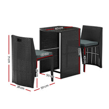 Load image into Gallery viewer, Gardeon 3 Piece PE Wicker Outdoor Table and Chair Set - Black
