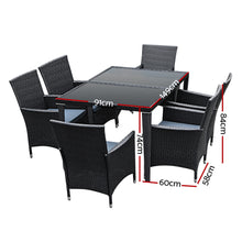 Load image into Gallery viewer, Gardeon Outdoor Dining Set 7 Piece Wicker Lounge Setting Black
