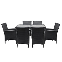 Load image into Gallery viewer, Gardeon Outdoor Dining Set 7 Piece Wicker Lounge Setting Black
