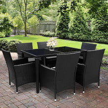 Load image into Gallery viewer, Gardeon Outdoor Dining Set 7 Piece Wicker Lounge Setting Black
