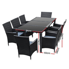 Load image into Gallery viewer, Gardeon Outdoor Dining Set 9 Piece Wicker Lounge Setting Black
