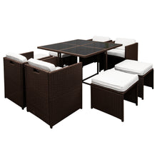 Load image into Gallery viewer, Gardeon 9 Piece Wicker Outdoor Dining Set - Brown &amp; White
