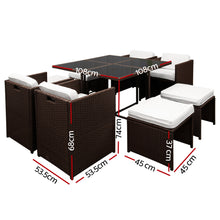 Load image into Gallery viewer, Gardeon 9 Piece Wicker Outdoor Dining Set - Brown &amp; White
