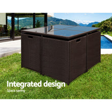 Load image into Gallery viewer, Gardeon 9 Piece Wicker Outdoor Dining Set - Brown &amp; White
