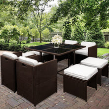 Load image into Gallery viewer, Gardeon 9 Piece Wicker Outdoor Dining Set - Brown &amp; White

