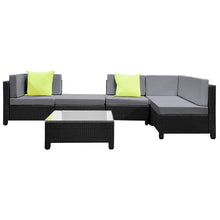 Load image into Gallery viewer, Gardeon 6pcs Outdoor Sofa Lounge Setting Couch Wicker Table Chairs Patio Furniture Black

