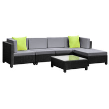 Load image into Gallery viewer, Gardeon 6pcs Outdoor Sofa Lounge Setting Couch Wicker Table Chairs Patio Furniture Black

