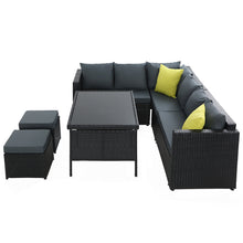 Load image into Gallery viewer, Gardeon Outdoor Dining Set Aluminum Table Chairs Wicker Setting Black
