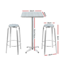 Load image into Gallery viewer, Gardeon 3-Piece Outdoor Bar Set Bistro Table Stools Adjustable Square Cafe
