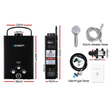 Load image into Gallery viewer, Devanti Portable Gas Water Heater 8L/Min With Pump LPG System Black
