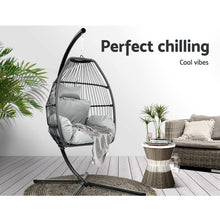 Load image into Gallery viewer, Gardeon Outdoor Egg Swing Chair Wicker Rope Furniture Pod Stand Cushion Grey
