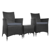 Load image into Gallery viewer, Gardeon 3PC Outdoor Bistro Set Patio Furniture Wicker Setting Chairs Table Cushion Black
