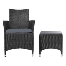 Load image into Gallery viewer, Gardeon 3PC Outdoor Bistro Set Patio Furniture Wicker Setting Chairs Table Cushion Black
