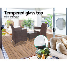 Load image into Gallery viewer, Gardeon 3PC Outdoor Bistro Set Patio Furniture Wicker Setting Chairs Table Cushion Brown
