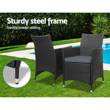 Load image into Gallery viewer, Gardeon 3PC Outdoor Bistro Set Patio Furniture Wicker Chairs Table Cushion All Black
