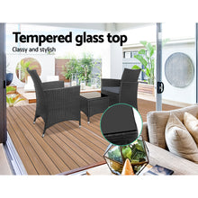 Load image into Gallery viewer, Gardeon 3PC Outdoor Bistro Set Patio Furniture Wicker Chairs Table Cushion All Black
