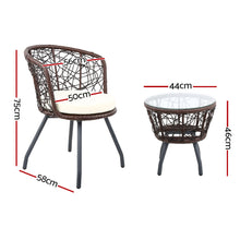 Load image into Gallery viewer, Gardeon 3PC Bistro Set Outdoor Furniture Rattan Table Chairs Patio Garden Cushion Brown
