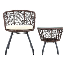Load image into Gallery viewer, Gardeon 3PC Bistro Set Outdoor Furniture Rattan Table Chairs Patio Garden Cushion Brown
