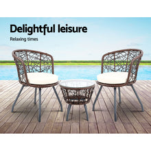 Load image into Gallery viewer, Gardeon 3PC Bistro Set Outdoor Furniture Rattan Table Chairs Patio Garden Cushion Brown
