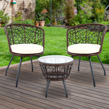 Load image into Gallery viewer, Gardeon 3PC Bistro Set Outdoor Furniture Rattan Table Chairs Patio Garden Cushion Brown
