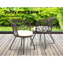 Load image into Gallery viewer, Gardeon 3PC Bistro Set Outdoor Furniture Rattan Table Chairs Patio Garden Cushion Brown
