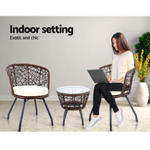 Load image into Gallery viewer, Gardeon 3PC Bistro Set Outdoor Furniture Rattan Table Chairs Patio Garden Cushion Brown

