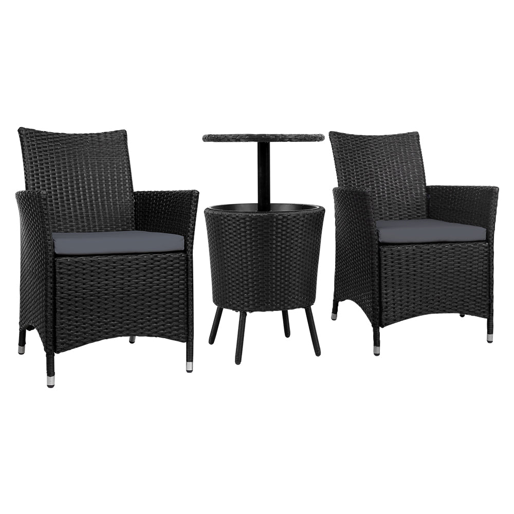 Gardeon Outdoor Furniture Wicker Chairs Bar Table Cooler Ice Bucket Patio Coffee Bistro Set