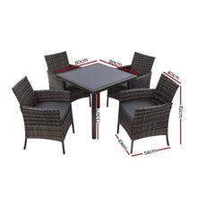 Load image into Gallery viewer, Outdoor Dining Set Patio Furniture Wicker Chairs Table Mixed Grey 5PCS
