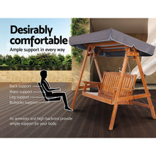 Load image into Gallery viewer, Gardeon Outdoor Wooden Swing Chair Garden Bench Canopy Cushion 3 Seater Teak
