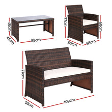 Load image into Gallery viewer, Gardeon 4 PCS Outdoor Lounge Setting Wicker Sofa Set Garden Furniture Brown
