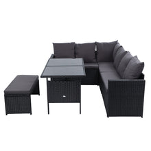 Load image into Gallery viewer, Gardeon Outdoor Dining Set Sofa Lounge Setting Chairs Table Bench Black Cover
