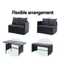 Load image into Gallery viewer, Gardeon Outdoor Dining Set Sofa Lounge Setting Chairs Table Bench Black Cover

