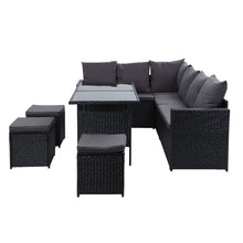 Load image into Gallery viewer, Gardeon Outdoor Dining Set Sofa Lounge Setting Chairs Table Ottoman Black Cover
